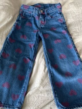 Old Navy Wide Leg Jeans with Pink Heart Pattern